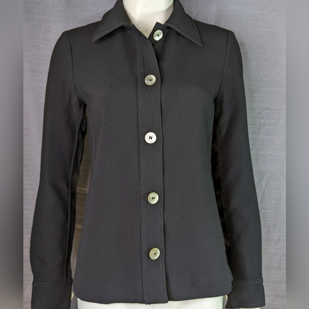 Vintage Michael Kors Black Blouse Wool Spandex Womens 2 Button Front LS Warm